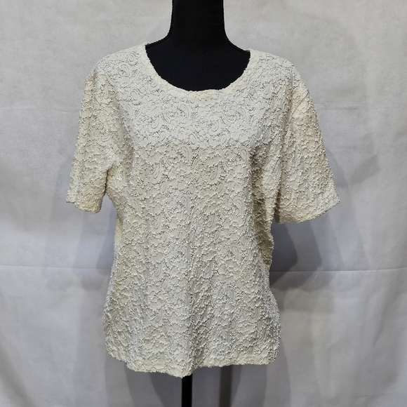 Kathie Lee Cream Floral Paisley Embroidered Top 71% Nylon 24% Poly Spand Sz XL - Picture 1 of 7